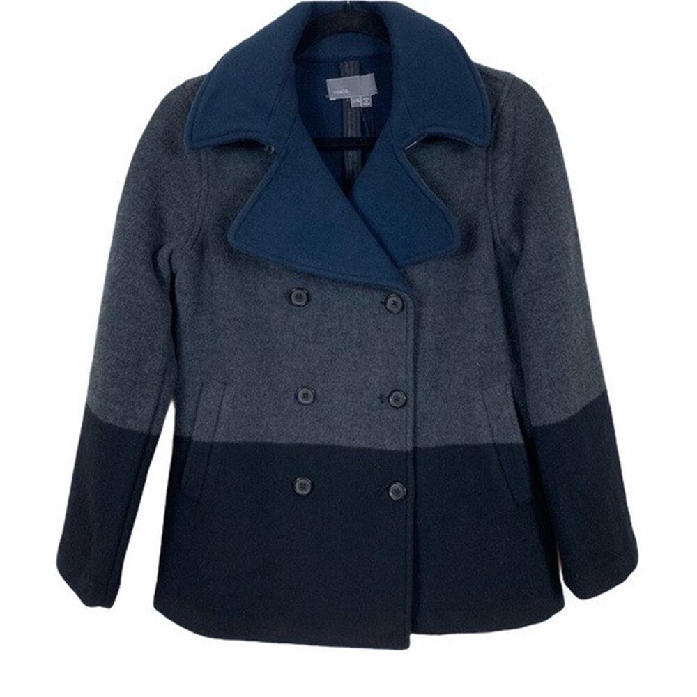 Vince Girl's Wool Colorblock Pea Coat Jacket Gray Navy Double Breasted Pockets S